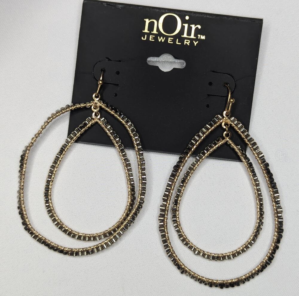 nOir Gold Bead Double Hoop Earrings